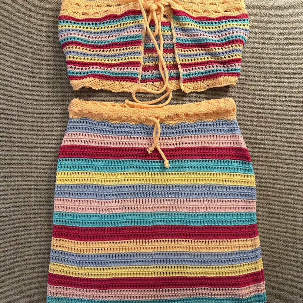 Colorful Crochet Top and Skirt Set